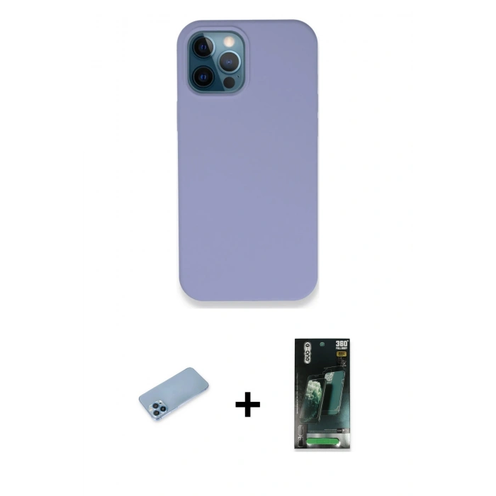 MARSİLYAN™- iPhone 12 Pro Kılıf Zirve Modern Özel Seri - Şeffaf 360 Full Body Arka Koruyucu + Shine Kamera Lens Koruma Cam - MI