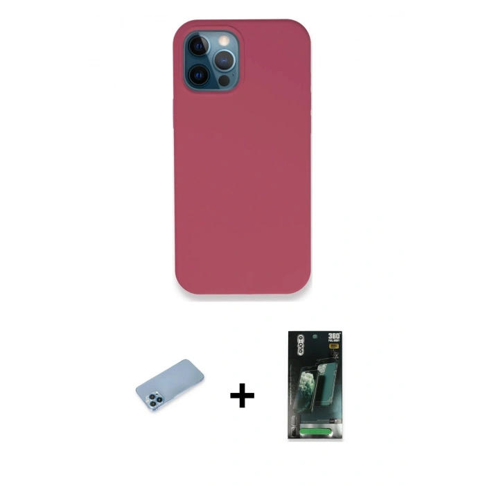 MARSİLYAN™- iPhone 12 Pro Kılıf Zirve Modern Özel Seri - Şeffaf 360 Full Body Arka Koruyucu + Shine Kamera Lens Koruma Cam - MI