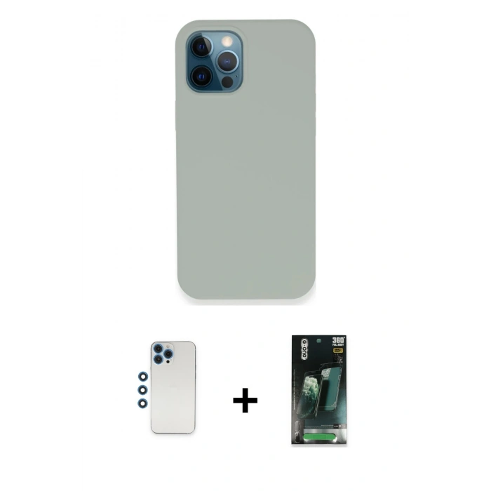 MARSİLYAN™- iPhone 12 Pro Kılıf Zirve Modern Özel Seri - Şeffaf 360 Full Body Arka Koruyucu + Mavi Shine Kamera Lens