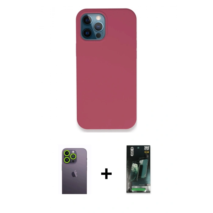 MARSİLYAN™- iPhone 12 Pro Kılıf Zirve Modern Özel Seri - Şeffaf 360 Full Body Arka Koruyucu + Neon Fosforlu Kamera Lens - YL