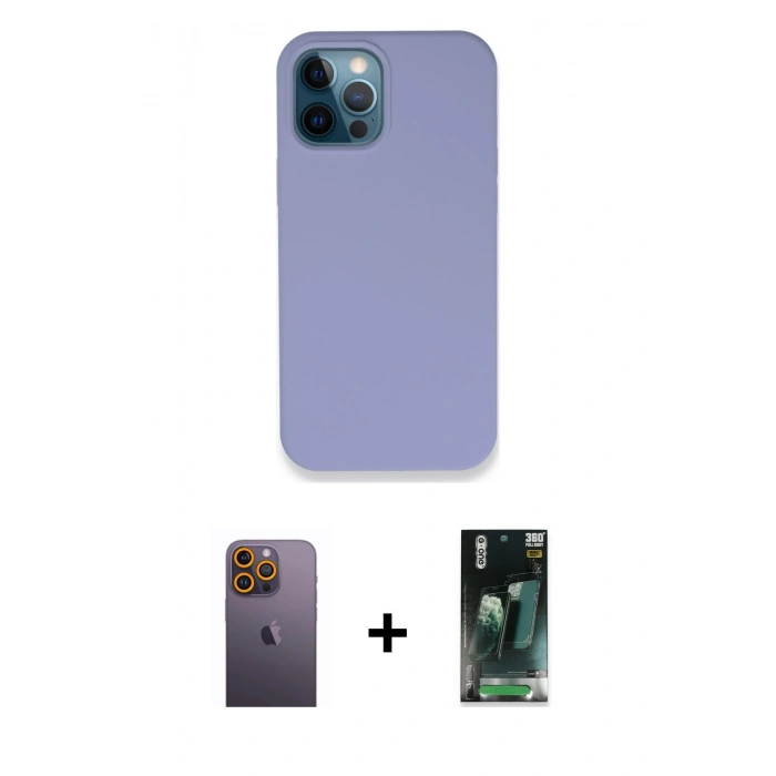 MARSİLYAN™- iPhone 12 Pro Kılıf Zirve Modern Özel Seri - Şeffaf 360 Full Body Arka Koruyucu + Neon Fosforlu Kamera Lens - SI