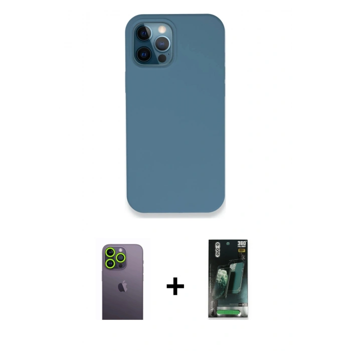 MARSİLYAN™- iPhone 12 Pro Kılıf Zirve Modern Özel Seri - Şeffaf 360 Full Body Arka Koruyucu + Neon Fosforlu Kamera Lens - YL