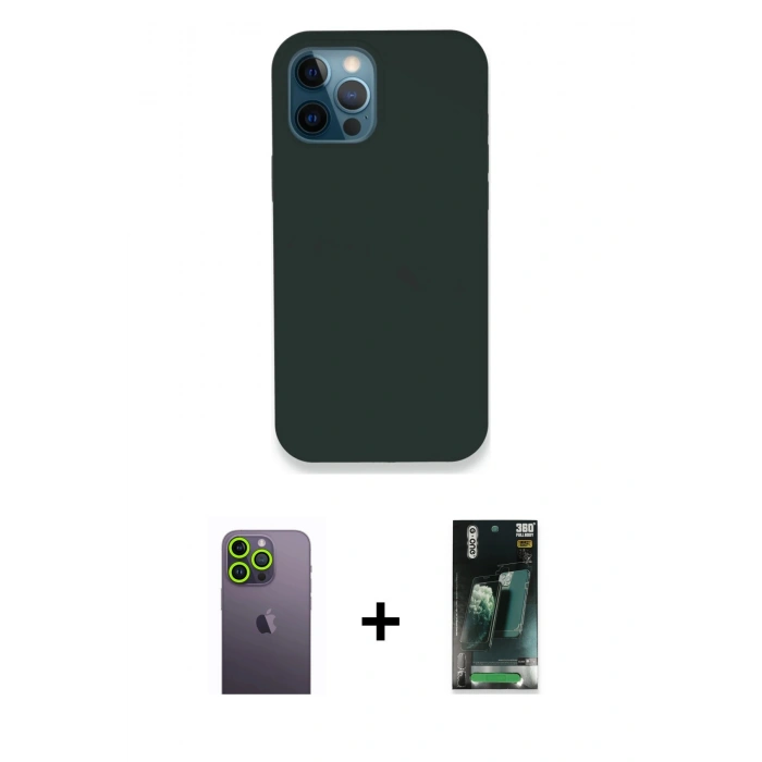 MARSİLYAN™- iPhone 12 Pro Kılıf Zirve Modern Özel Seri - Şeffaf 360 Full Body Arka Koruyucu + Neon Fosforlu Kamera Lens - YL