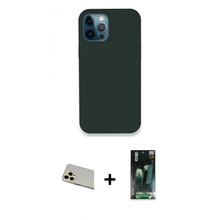 MARSİLYAN™- iPhone 12 Pro Kılıf Zirve Modern Özel Seri - Şeffaf 360 Full Body Arka Koruyucu + Rainbow Kamera Lens Koruma Cam - GD