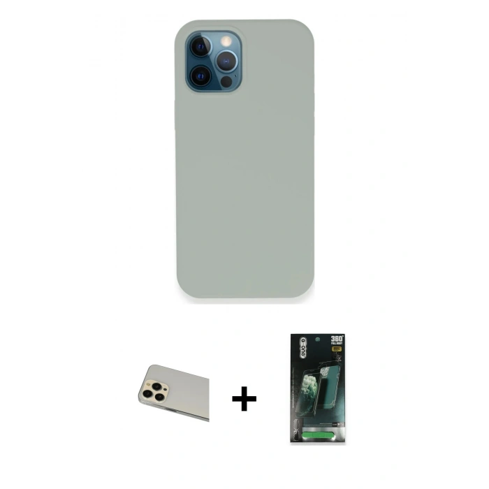 MARSİLYAN™- iPhone 12 Pro Kılıf Zirve Modern Özel Seri - Şeffaf 360 Full Body Arka Koruyucu + Rainbow Kamera Lens Koruma Cam - GD