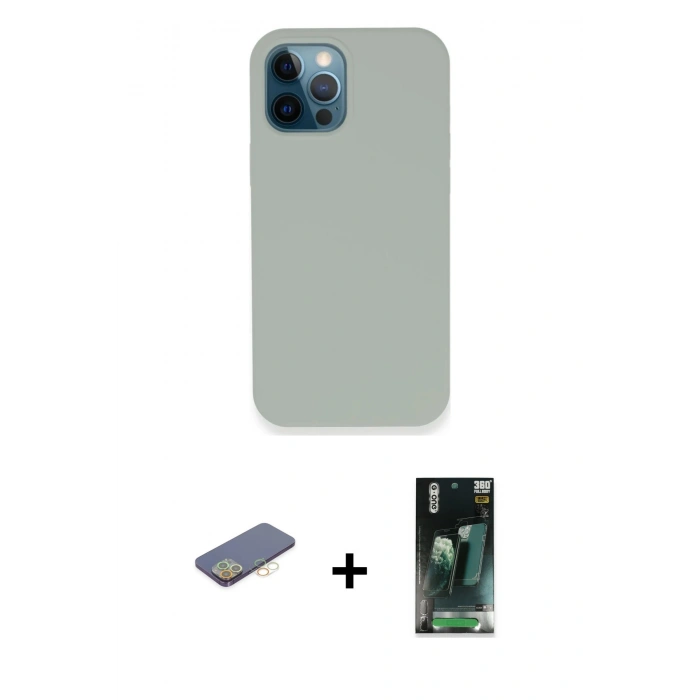 MARSİLYAN™- iPhone 12 Pro Kılıf Zirve Modern Özel Seri - Şeffaf 360 Full Body Arka Koruyucu + Renkli Kamera Lens Koruma Cam - SI