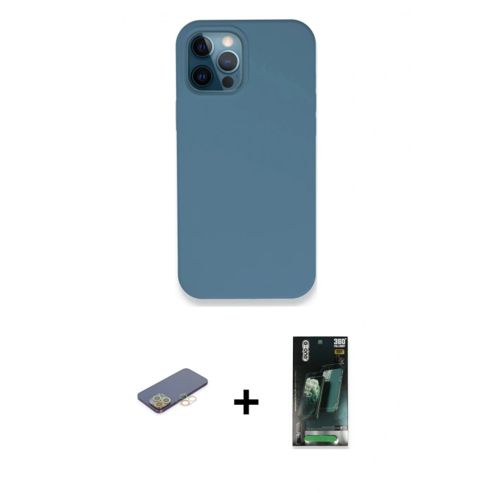 MARSİLYAN™- iPhone 12 Pro Kılıf Zirve Modern Özel Seri - Şeffaf 360 Full Body Arka Koruyucu + Renkli Kamera Lens Koruma Cam - SI