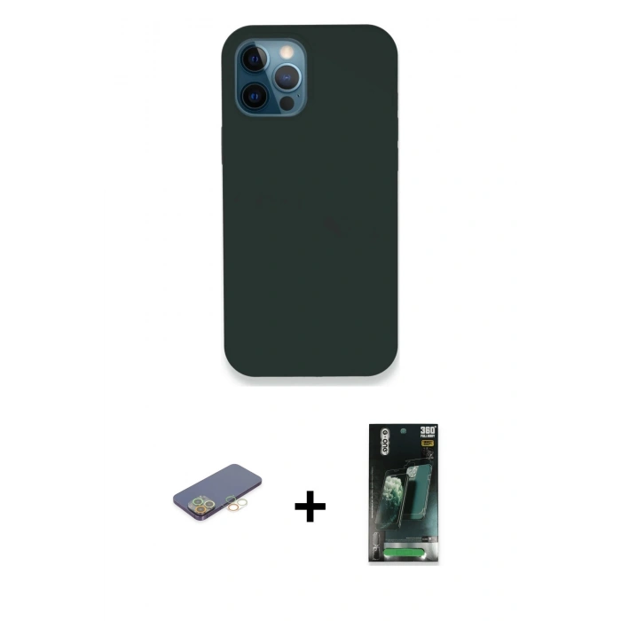 MARSİLYAN™- iPhone 12 Pro Kılıf Zirve Modern Özel Seri - Şeffaf 360 Full Body Arka Koruyucu + Renkli Kamera Lens Koruma Cam - SI