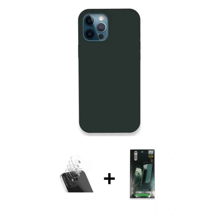 MARSİLYAN™- iPhone 12 Pro Kılıf Zirve Modern Özel Seri - Şeffaf 360 Full Body Arka Koruyucu + Kamera Lens Koruma Cam - SF
