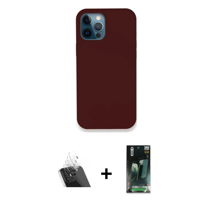 MARSİLYAN™- iPhone 12 Pro Kılıf Zirve Modern Özel Seri - Şeffaf 360 Full Body Arka Koruyucu + Kamera Lens Koruma Cam - SF