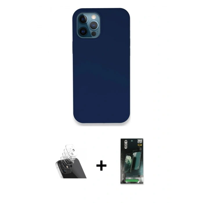 MARSİLYAN™- iPhone 12 Pro Kılıf Zirve Modern Özel Seri - Şeffaf 360 Full Body Arka Koruyucu + Kamera Lens Koruma Cam - SF