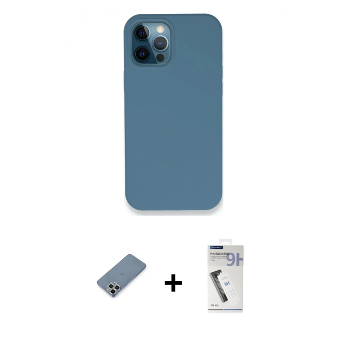 MARSİLYAN™- iPhone 12 Pro Kılıf Zirve Modern Özel Seri - Şeffaf Uv Polymer Nano Ekran Koruyucu + Metal Kamera Lens Koruma Cam - GS
