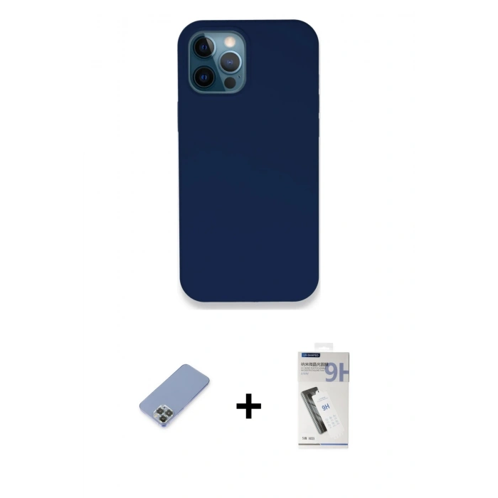 MARSİLYAN™- iPhone 12 Pro Kılıf Zirve Modern Özel Seri - Şeffaf Uv Polymer Nano Ekran Koruyucu + Koyu Yeşil Metal Kamera Lens Koruma Cam