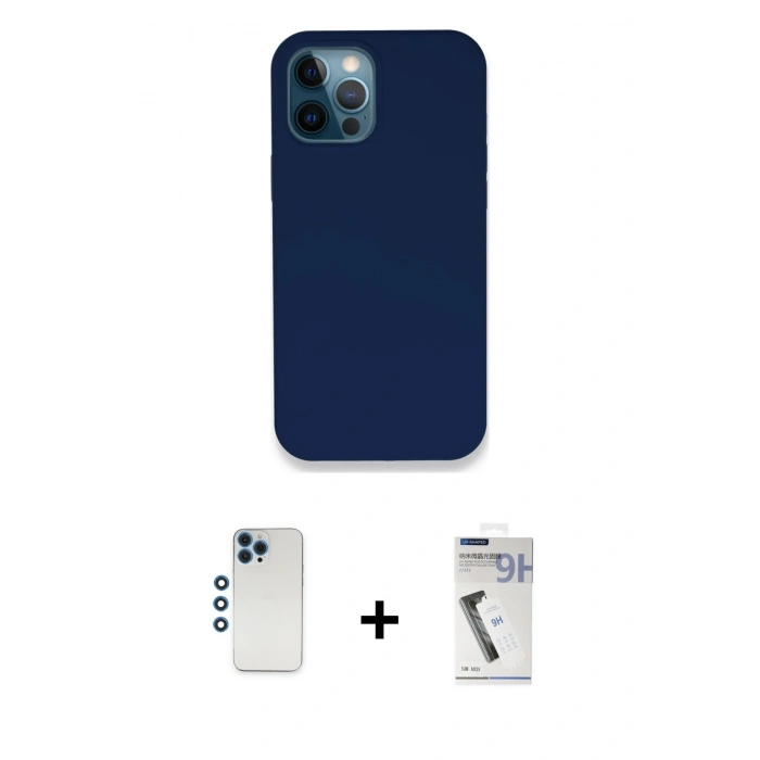 MARSİLYAN™- iPhone 12 Pro Kılıf Zirve Modern Özel Seri - Şeffaf Uv Polymer Nano Ekran Koruyucu + Mavi Shine Kamera Lens