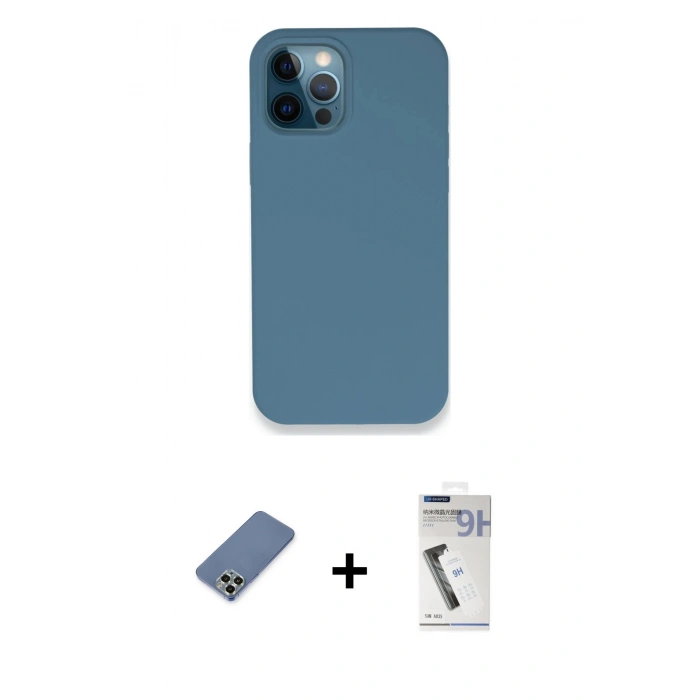 MARSİLYAN™- iPhone 12 Pro Kılıf Zirve Modern Özel Seri - Şeffaf Uv Polymer Nano Ekran Koruyucu + Metal Kamera Lens Koruma Cam - AKYL
