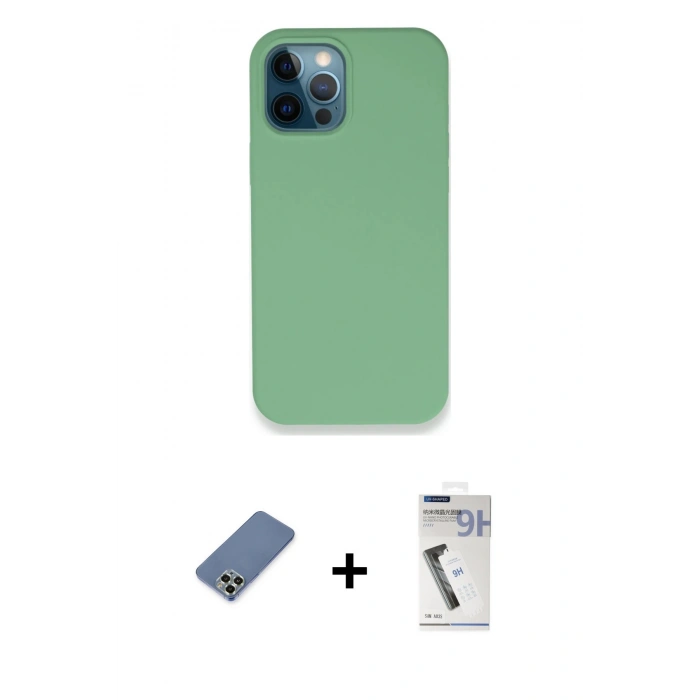 MARSİLYAN™- iPhone 12 Pro Kılıf Zirve Modern Özel Seri - Şeffaf Uv Polymer Nano Ekran Koruyucu + Metal Kamera Lens Koruma Cam - AKYL