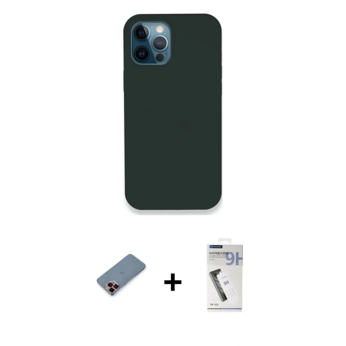 MARSİLYAN™- iPhone 12 Pro Kılıf Zirve Modern Özel Seri - Şeffaf Uv Polymer Nano Ekran Koruyucu + Metal Kamera Lens Koruma Cam - KI