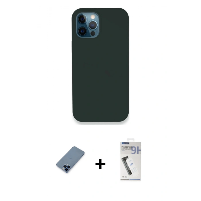 MARSİLYAN™- iPhone 12 Pro Kılıf Zirve Modern Özel Seri - Şeffaf Uv Polymer Nano Ekran Koruyucu + Metal Kamera Lens Koruma Cam - MI
