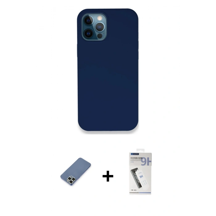 MARSİLYAN™- iPhone 12 Pro Kılıf Zirve Modern Özel Seri - Şeffaf Uv Polymer Nano Ekran Koruyucu + Metal Kamera Lens Koruma Cam - AKYL