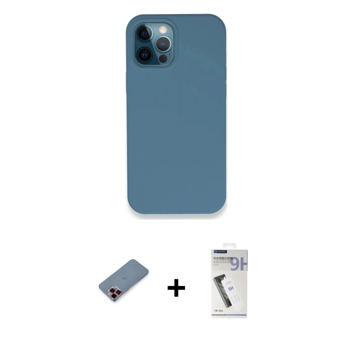 MARSİLYAN™- iPhone 12 Pro Kılıf Zirve Modern Özel Seri - Şeffaf Uv Polymer Nano Ekran Koruyucu + Metal Kamera Lens Koruma Cam - KI