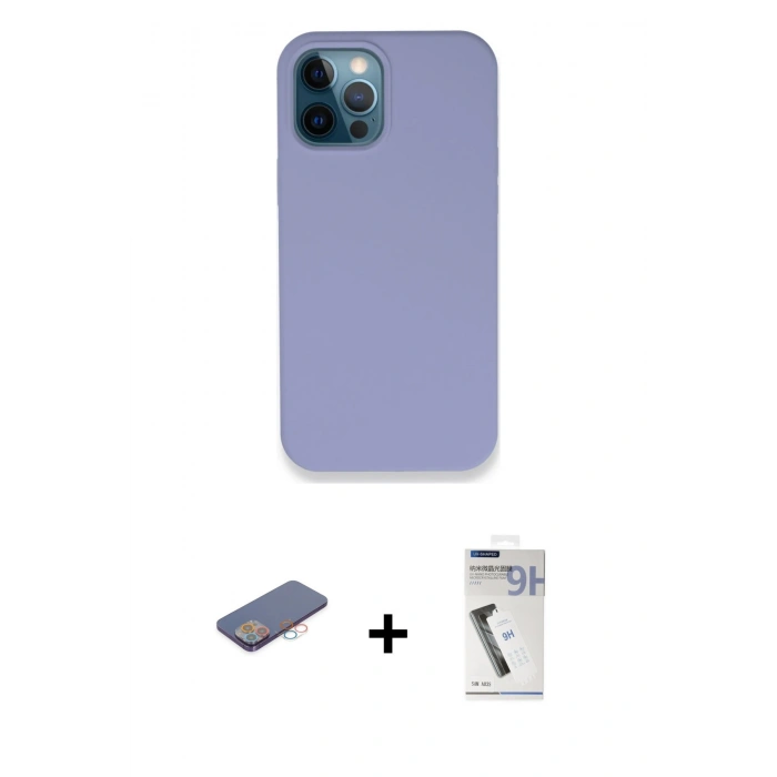 MARSİLYAN™- iPhone 12 Pro Kılıf Zirve Modern Özel Seri - Şeffaf Uv Polymer Nano Ekran Koruyucu + Pembe Renkli Kamera Lens Koruma Cam