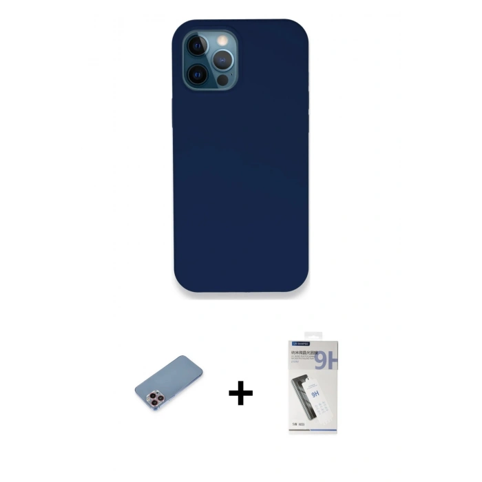 MARSİLYAN™- iPhone 12 Pro Kılıf Zirve Modern Özel Seri - Şeffaf Uv Polymer Nano Ekran Koruyucu + Pembe Shine Kamera Lens Koruma Cam