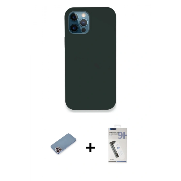MARSİLYAN™- iPhone 12 Pro Kılıf Zirve Modern Özel Seri - Şeffaf Uv Polymer Nano Ekran Koruyucu + Pembe Shine Kamera Lens Koruma Cam