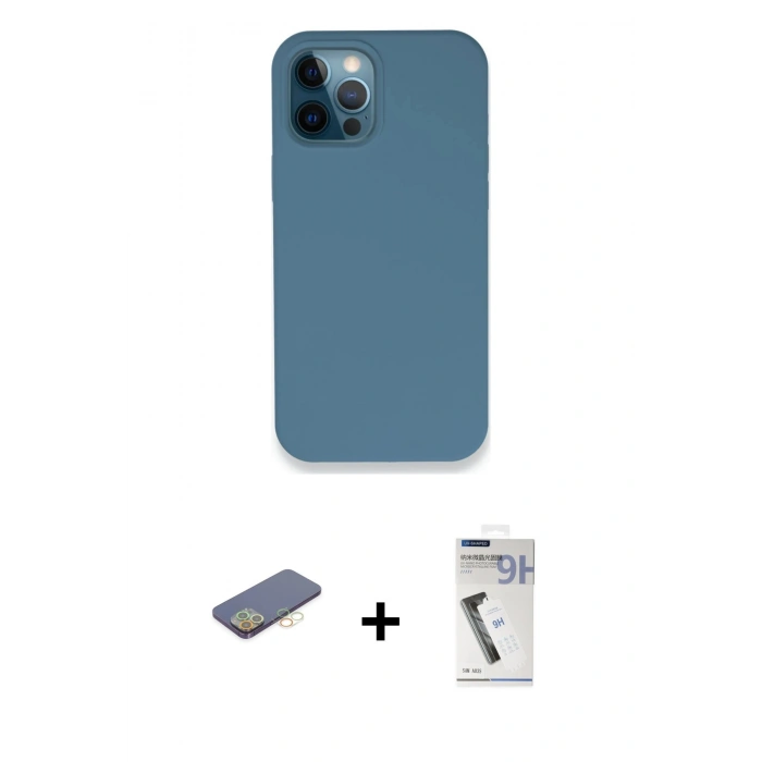 MARSİLYAN™- iPhone 12 Pro Kılıf Zirve Modern Özel Seri - Şeffaf Uv Polymer Nano Ekran Koruyucu + Renkli Kamera Lens Koruma Cam - SI