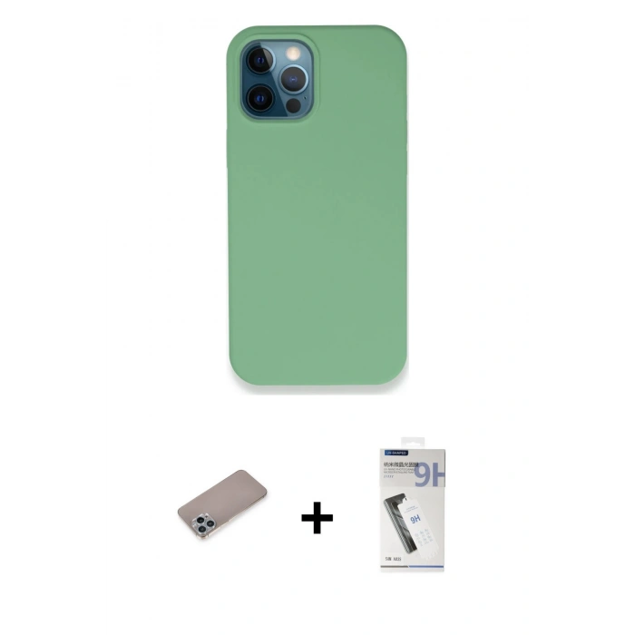MARSİLYAN™- iPhone 12 Pro Kılıf Zirve Modern Özel Seri - Şeffaf Uv Polymer Nano Ekran Koruyucu + Shine Kamera Lens Koruma Cam - SABE