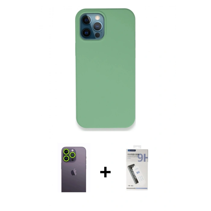 MARSİLYAN™- iPhone 12 Pro Kılıf Zirve Modern Özel Seri - Şeffaf Uv Polymer Nano Ekran Koruyucu + Neon Fosforlu Kamera Lens - YL