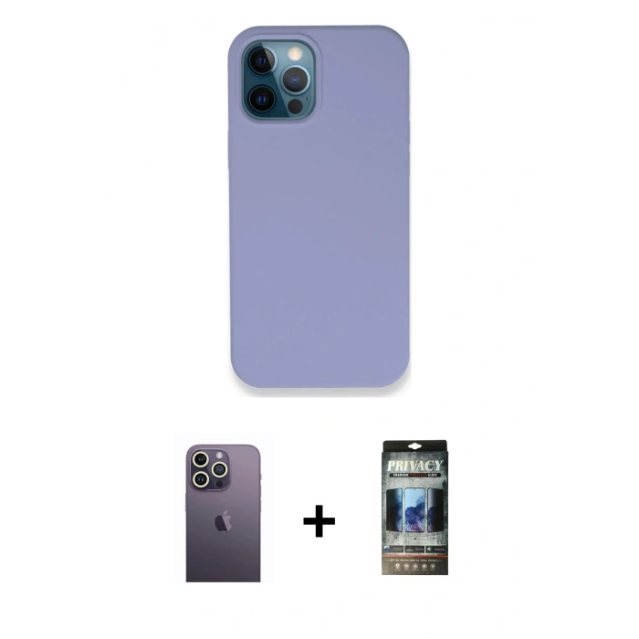 MARSİLYAN™- iPhone 12 Pro Kılıf Zirve Modern Özel Seri - Siyah 34D Hayalet Izgaralı Cam + Neon Fosforlu Kamera Lens - BZ