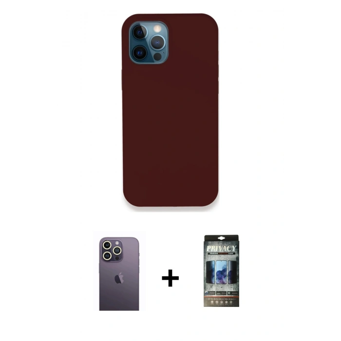 MARSİLYAN™- iPhone 12 Pro Kılıf Zirve Modern Özel Seri - Siyah 34D Hayalet Izgaralı Cam + Neon Fosforlu Kamera Lens - BZ