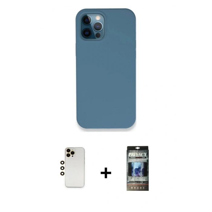 MARSİLYAN™- iPhone 12 Pro Kılıf Zirve Modern Özel Seri - Siyah 34D Hayalet Izgaralı Cam + Shine Kamera Lens - GD