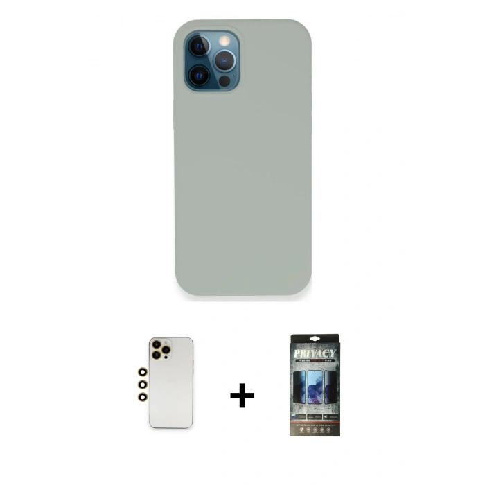 MARSİLYAN™- iPhone 12 Pro Kılıf Zirve Modern Özel Seri - Siyah 34D Hayalet Izgaralı Cam + Shine Kamera Lens - GD