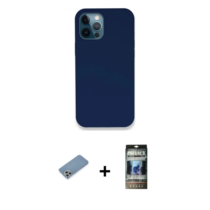 MARSİLYAN™- iPhone 12 Pro Kılıf Zirve Modern Özel Seri - Siyah 34D Hayalet Izgaralı Cam + Shine Kamera Lens Koruma Cam - GS
