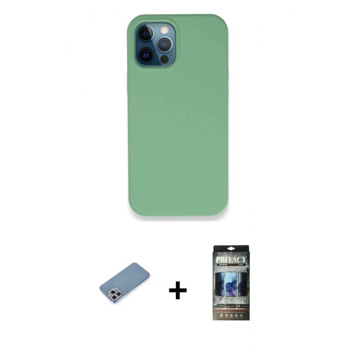 MARSİLYAN™- iPhone 12 Pro Kılıf Zirve Modern Özel Seri - Siyah 34D Hayalet Izgaralı Cam + Shine Kamera Lens Koruma Cam - GS