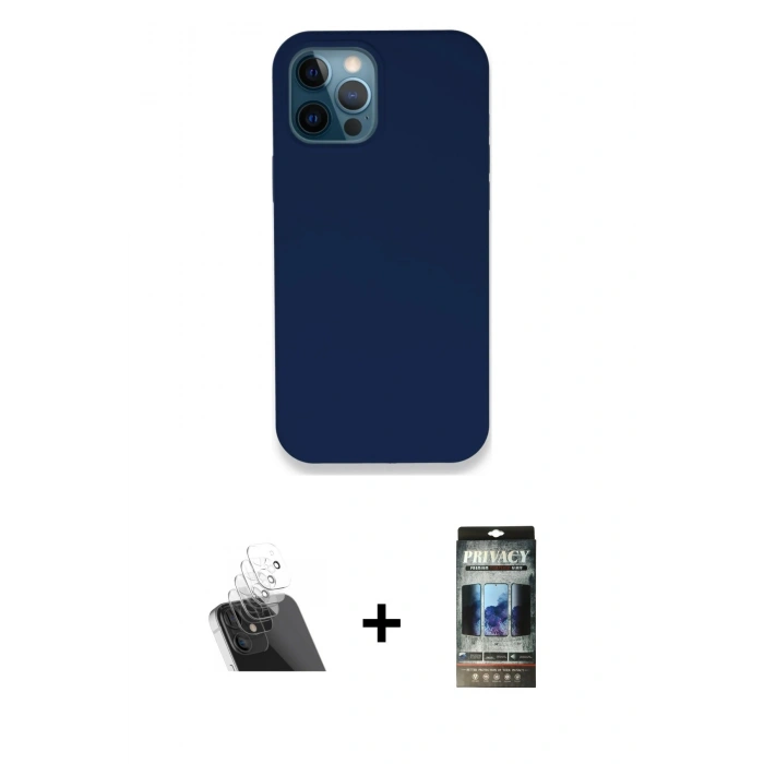 MARSİLYAN™- iPhone 12 Pro Kılıf Zirve Modern Özel Seri - Siyah 34D Hayalet Izgaralı Cam + Kamera Lens Koruma Cam - SF