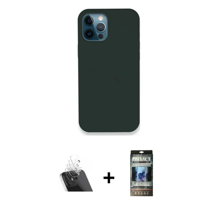 MARSİLYAN™- iPhone 12 Pro Kılıf Zirve Modern Özel Seri - Siyah 34D Hayalet Izgaralı Cam + Kamera Lens Koruma Cam - SF
