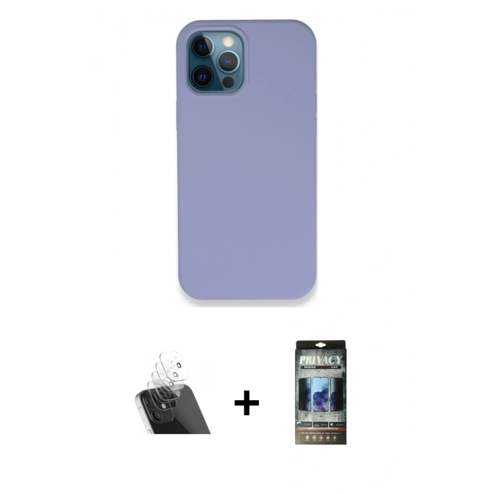 MARSİLYAN™- iPhone 12 Pro Kılıf Zirve Modern Özel Seri - Siyah 34D Hayalet Izgaralı Cam + Kamera Lens Koruma Cam - SF