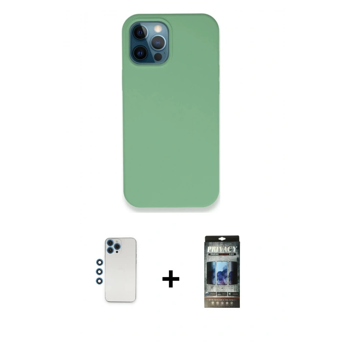 MARSİLYAN™- iPhone 12 Pro Kılıf Zirve Modern Özel Seri - Siyah 34D Hayalet Izgaralı Cam + Shine Kamera Lens - MI