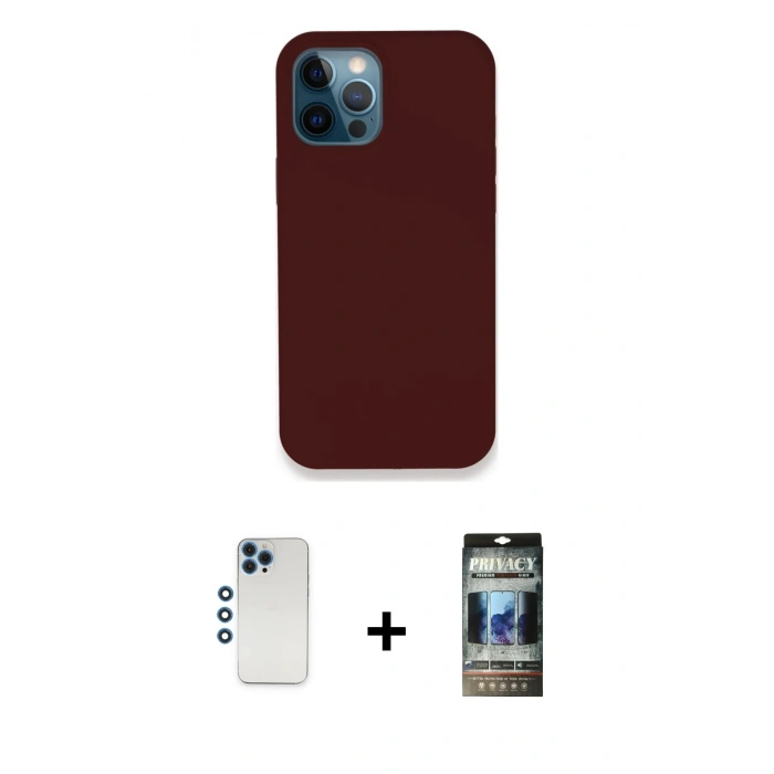 MARSİLYAN™- iPhone 12 Pro Kılıf Zirve Modern Özel Seri - Siyah 34D Hayalet Izgaralı Cam + Shine Kamera Lens - MI