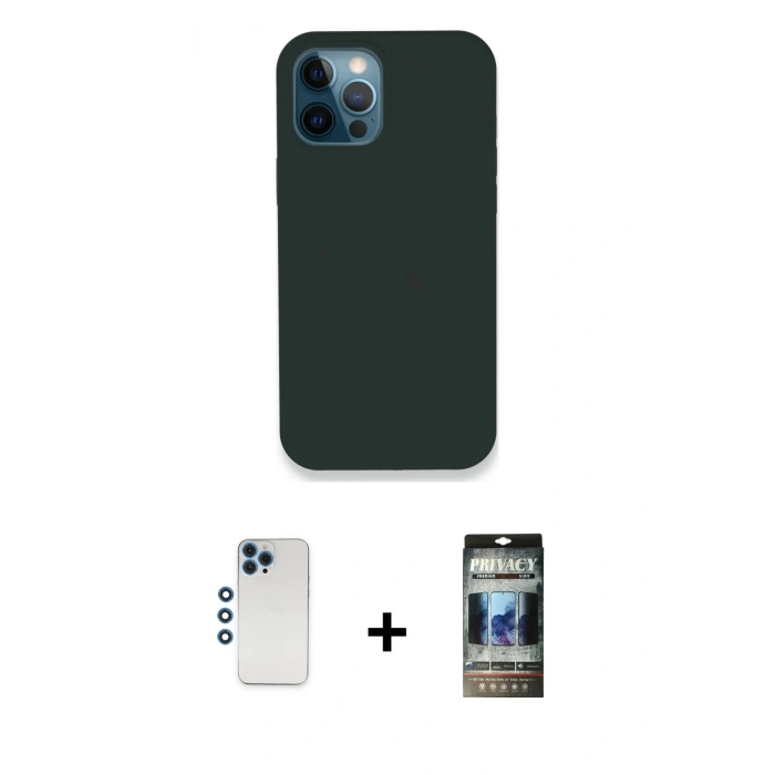 MARSİLYAN™- iPhone 12 Pro Kılıf Zirve Modern Özel Seri - Siyah 34D Hayalet Izgaralı Cam + Shine Kamera Lens - MI