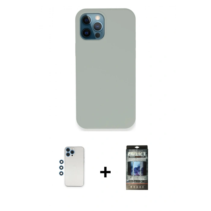 MARSİLYAN™- iPhone 12 Pro Kılıf Zirve Modern Özel Seri - Siyah 34D Hayalet Izgaralı Cam + Shine Kamera Lens - MI