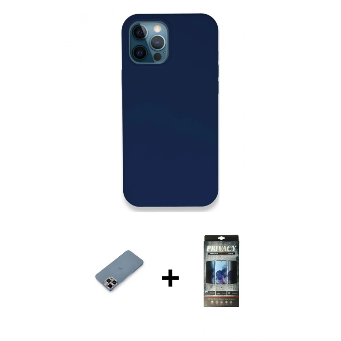 MARSİLYAN™- iPhone 12 Pro Kılıf Zirve Modern Özel Seri - Siyah 34D Hayalet Izgaralı Cam + Metal Kamera Lens Koruma Cam - MR