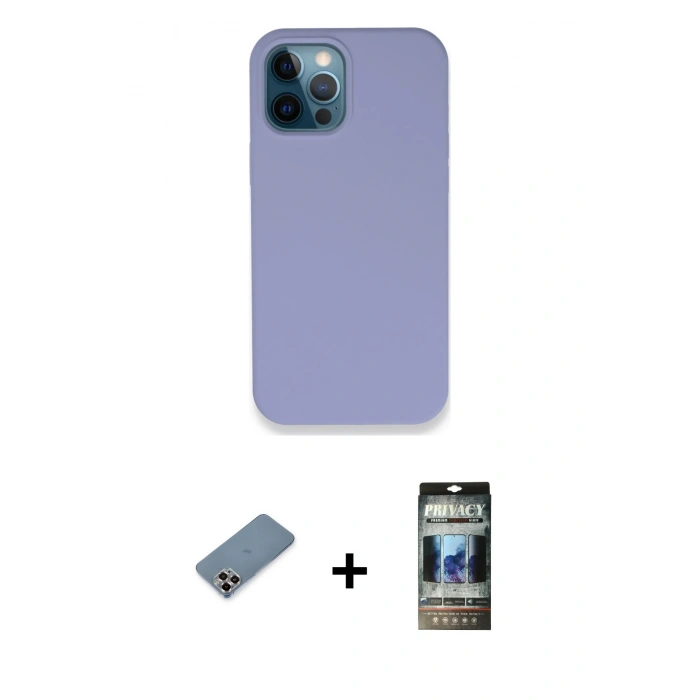 MARSİLYAN™- iPhone 12 Pro Kılıf Zirve Modern Özel Seri - Siyah 34D Hayalet Izgaralı Cam + Metal Kamera Lens Koruma Cam - MR