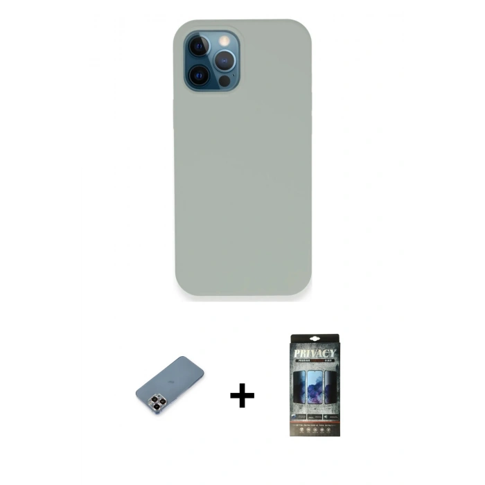 MARSİLYAN™- iPhone 12 Pro Kılıf Zirve Modern Özel Seri - Siyah 34D Hayalet Izgaralı Cam + Metal Kamera Lens Koruma Cam - MR