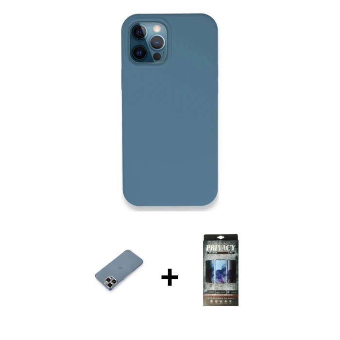 MARSİLYAN™- iPhone 12 Pro Kılıf Zirve Modern Özel Seri - Siyah 34D Hayalet Izgaralı Cam + Metal Kamera Lens Koruma Cam - MR