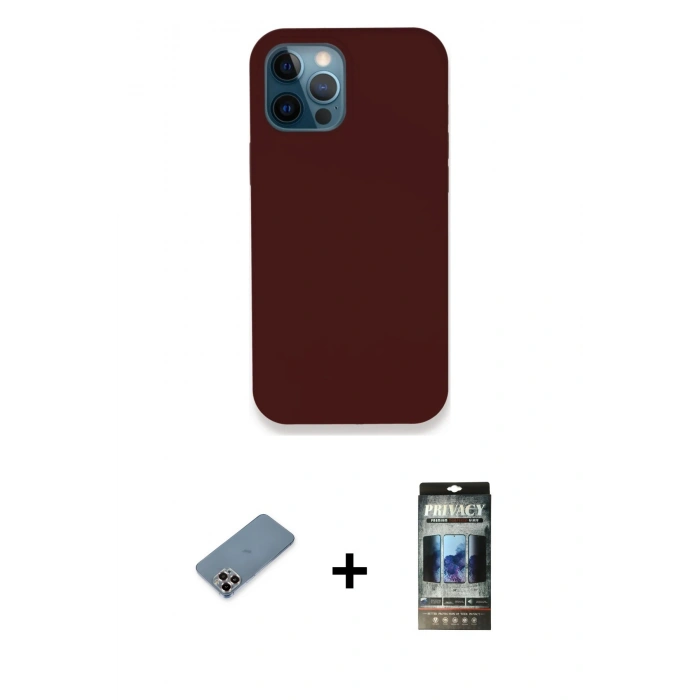 MARSİLYAN™- iPhone 12 Pro Kılıf Zirve Modern Özel Seri - Siyah 34D Hayalet Izgaralı Cam + Metal Kamera Lens Koruma Cam - MR
