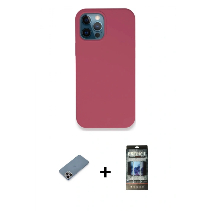 MARSİLYAN™- iPhone 12 Pro Kılıf Zirve Modern Özel Seri - Siyah 34D Hayalet Izgaralı Cam + Metal Kamera Lens Koruma Cam - MR
