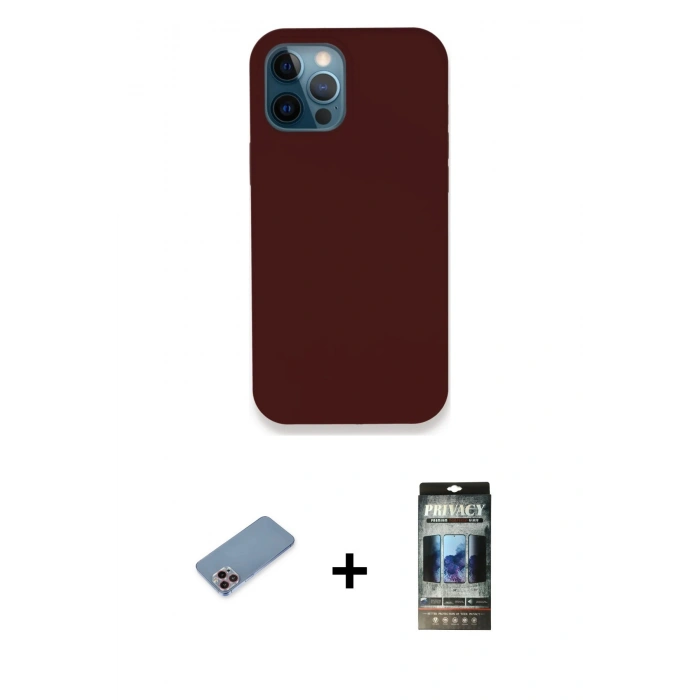 MARSİLYAN™- iPhone 12 Pro Kılıf Zirve Modern Özel Seri - Siyah 34D Hayalet Izgaralı Cam + Shine Kamera Lens Koruma Cam - PE